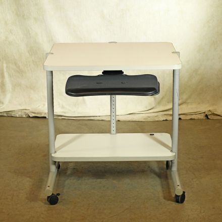 Anthro Desk Beige Laminate Custom Shape with Wheels with Storage 31"x30"x32.5"