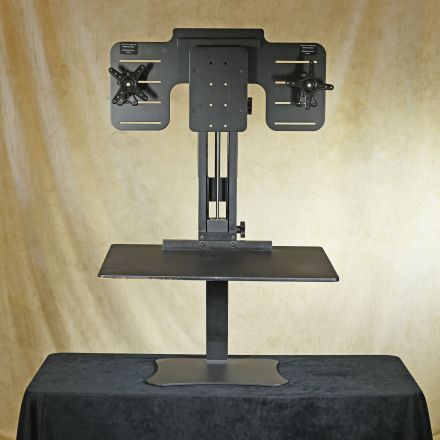 Victor Equipment Desk Converter Black Laminate Custom Shape Manually Adjustable 28"x25"