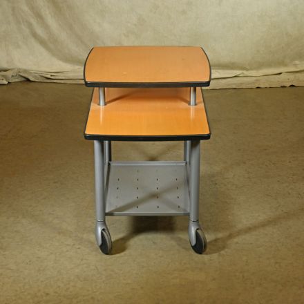 Metropolitan Furniture Corp. Detour Shortbed End Table Medium Wood Colored Wood Custom Shape with Wheels 30"x18"x22.5"