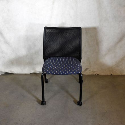 Steelcase Jersey Guest (Stacking Chair) Stacking Chair Blue Pattern Fabric No Arms with Wheels