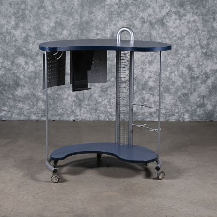 Versteel Interplay Rover Desk Blue Laminate Custom Shape with Wheels with Storage 42"x36"x40.5"