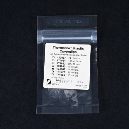 Pack of Nunc Thermanox 174969 15mm round Cover Slips