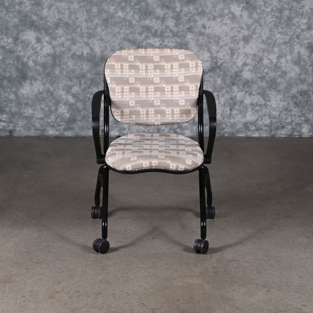 KI Mobility Torsion-on-the-Go! Folding Chair Beige Pattern Fabric with Arms with Wheels