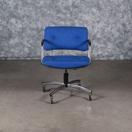 Office Chair Blue Fabric Adjustable with Arms with Wheels