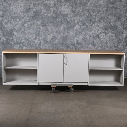 Steelcase RBC15302A Credenza Light Wood Colored Laminate Rectangle with Cord Cut-Out with Storage Lockable Keys not Included 102"x25"x28.5"