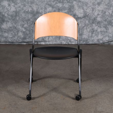 Folding Chair Black Plastic No Arms with Wheels