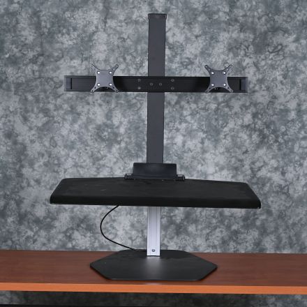 Desk Converter Black Laminate Custom Shape Manually Adjustable