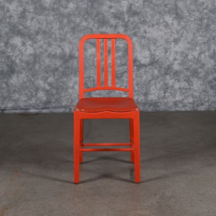 Damaged Emeco Navy 111 Dining Chair Orange Vinyl No Arms