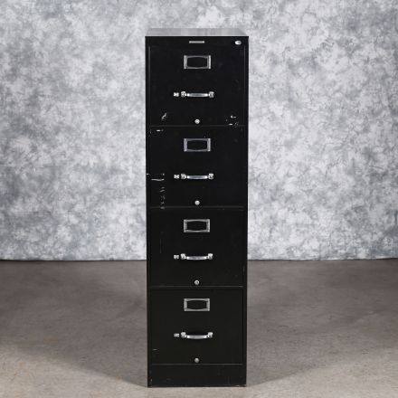 Vintage Steelcase 1805 Black Metal 4 Drawer File Cabinet Lockable Keys not Included Letter Size 15"x30"x52.5"