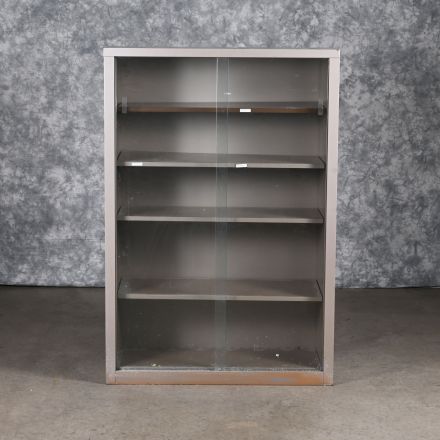 Freestanding Bronze Colored Metal Closed Shelving with Glass Doors 5 Shelves 37.5"x15"x55"