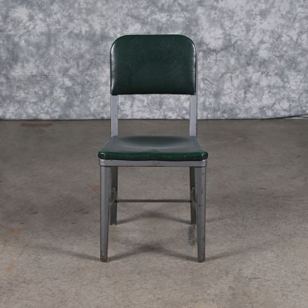 Vintage Metal Furniture Co., Grand Rapids, MI Tanker Conversation/Side Chair Green Vinyl No Arms with Missing Glides