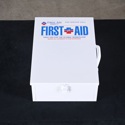 First Aid Direct Box White Metal With Handles With a Lid 10.5"X5"x16"