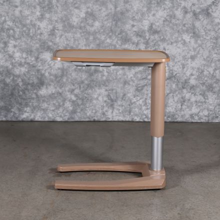 Stryker Tru-Fit Over Bed Table Light Wood Colored Laminate Custom Shape Manually Adjustable with Wheels 32.5"x19"