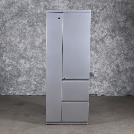 Knoll Storage Cabinet Silver Colored Metal 3 Shelf Cabinet 2 Drawers Lockable Keys not Included 24"x23.5"x65"