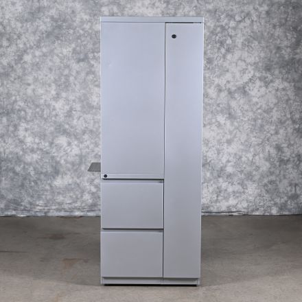 Knoll Storage Cabinet Silver Colored Metal 3 Shelf Cabinet 2 Drawers Lockable Keys not Included 24"x23.5"x65"