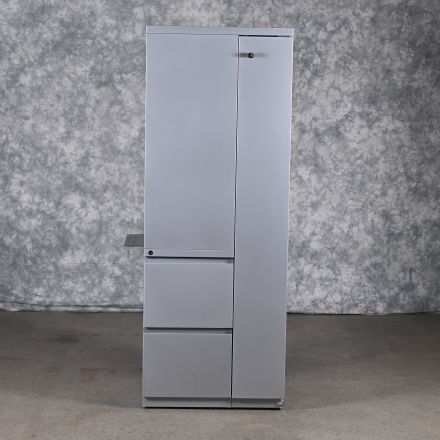 Knoll Storage Cabinet Silver Colored Metal 3 Shelf Cabinet 2 Drawers Lockable Includes Key 24"x23.5"x65"