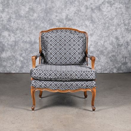 Baker Furniture Accent Chair Blue Pattern Fabric with Arms