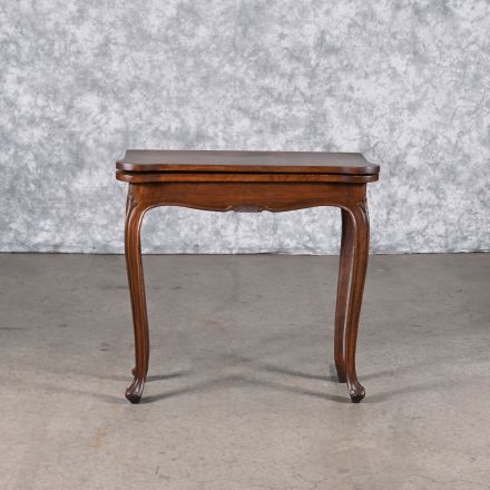 Vintage Folding Table Dark Colored Wood Custom Shape Flip-top with Swing-out Leg 31"X13"x29.5"