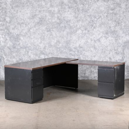 Haworth Desk Dark Wood Colored Laminate L-Shape (Right Return) with Storage Lockable Includes Key 78"x72"x29.5"