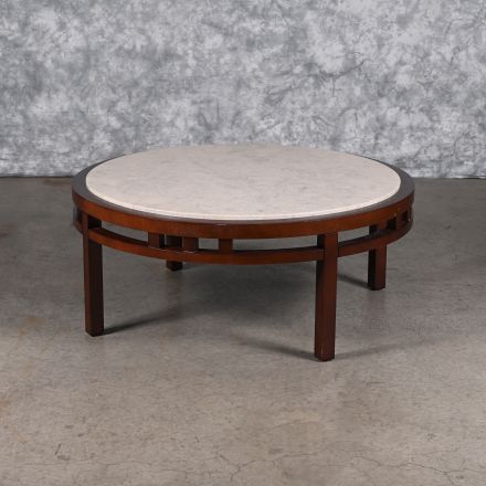 Coffee Table Beige Stone Round with Stone Table Top 39.5"x39.5"x16.5"