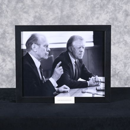 Presidents Jimmy Carter and Gerald Ford, 1983' Print Black Wood Frame 22"x18"