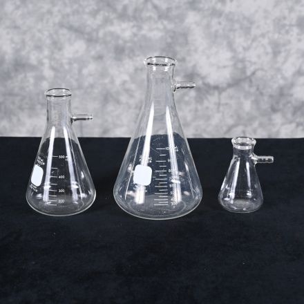 Set of Three (3) Various Autoclavable Erlenmeyer Flasks with Side Arms