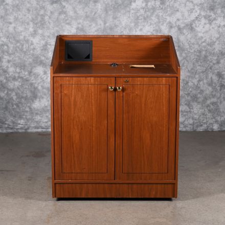 Marshall Furniture Inc. Lectern Medium Colored Wood Portable with Wheels with Storage Lockable Keys not Included 36"X30"x45.5"