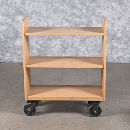 Book Cart Light Wood Colored Wood 3 Shelves Rigid/Swivel Wheels 30"x14.5"x37"