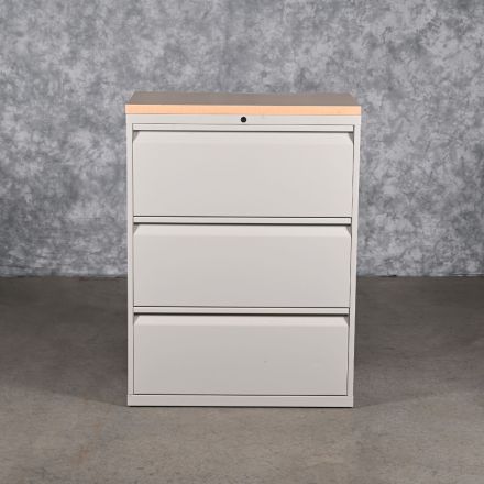 Ivory Colored Metal 3 Drawer File Cabinet Lockable Keys not Included With Table Top 30"x18"x40"