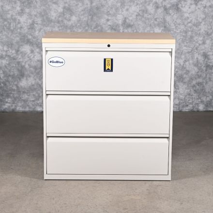 Ivory Colored Metal 3 Drawer File Cabinet Lockable Keys not Included With Table Top 36"x18"x40"