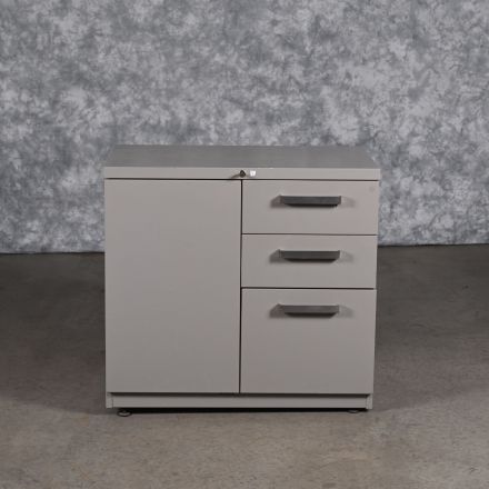 Haworth Storage Cabinet Gray Metal 2 Shelf Cabinet 3 Drawers Lockable Includes Key 30"x20"x28"