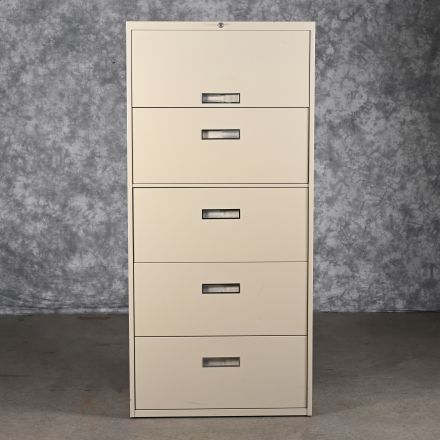 Vintage Steelcase 830561RW 4650 Putty Metal 5 Drawer File Cabinet Lockable Includes Key 30"x18"x65"