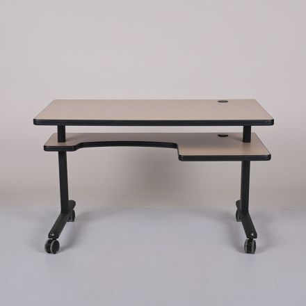 Studio Desk Bi-Level Wood Colored Laminate Rectangle with Wheels 48"X28"x28.5"
