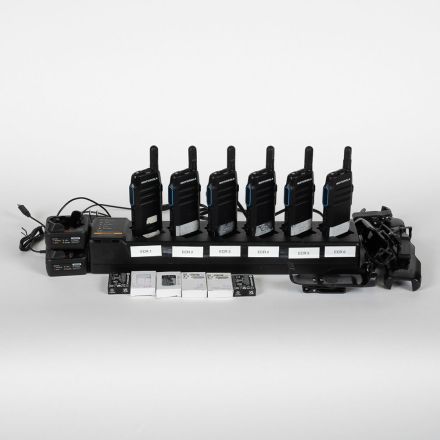 Motorola TLK100 Radios 6 Pack w/ Charger Batteries Holsters