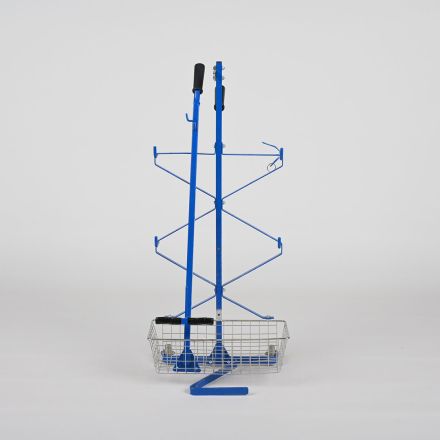 Tonet Medical Equipment Transport Cart w/ Basket Hooks & Wheels Blue Steel Rack