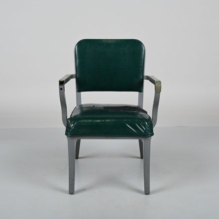 Damaged Vintage Steelcase Tanker Conversation/Side Chair Green Vinyl with Arms