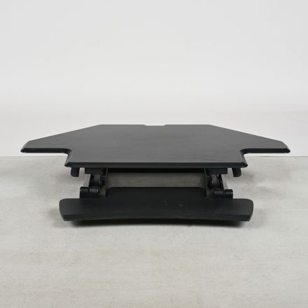 Seville Airlift Desk Converter Black Laminate Custom Shape Manually Adjustable