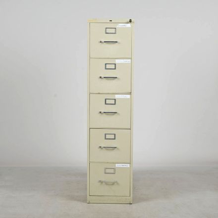 Vintage HON Beige Metal 5 Drawer File Cabinet Lockable Includes Key Letter Size 15"x29.5"x60"