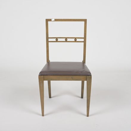 Modern Brass Tone Dining Side Chair w/ Brown Upholstered Seat