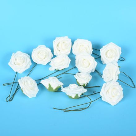 Set of 13 White Artificial Rose Stems