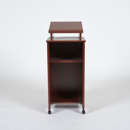 Portable Lectern Dark Wood Laminate with Storage Compartment & Wheels 18"X18"x44"