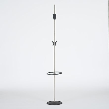 Coat Rack, Brushed Steel and Black, Umbrella Ring, 76" Tall