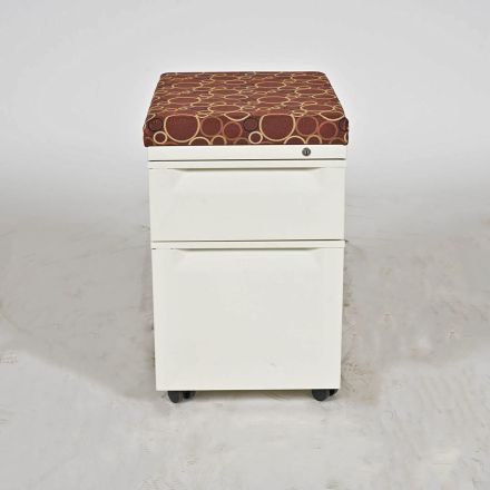 2-Drawer Mobile Pedestal File Cabinet, Beige Metal, Cushion Top, Lockable, 15"x19.5"x23.5"