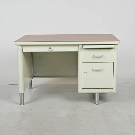 Vintage Steelcase Tanker Desk Dark Wood Colored Laminate Rectangle with Storage Lockable Includes Key 45.5"X30"x28.5"