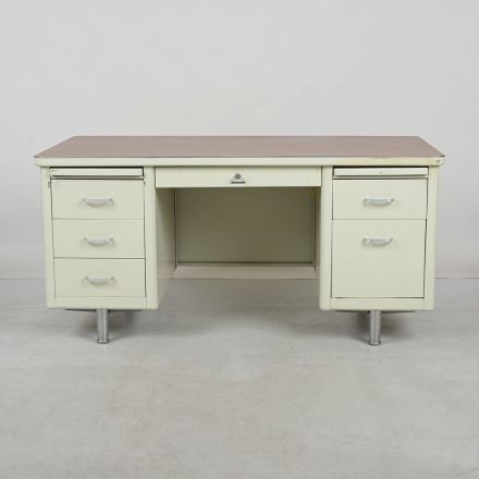 Vintage Steelcase Tanker Desk Dark Wood Colored Laminate Rectangle with Storage Lockable Includes Key 60"X30"x28.5"
