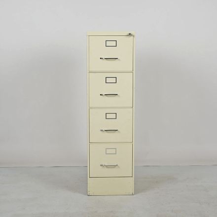 Vintage Steelcase 347401 Beige Metal 4 Drawer Letter Size File Cabinet Lockable Includes Key 15"X30"x52.5"