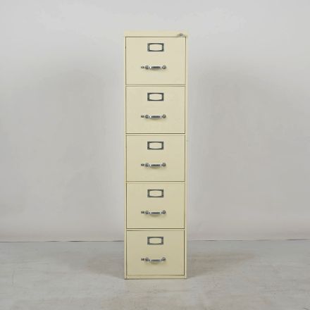 Steelcase 1845 Vintage Beige Metal 5-Drawer Letter File Cabinet, Lockable, Includes Key, 15" × 29.5" × 59"