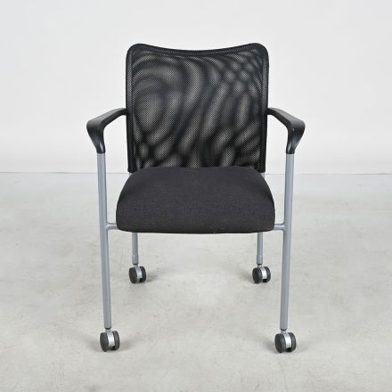 Allseating 78054-WA-FM-NBLK-SIL-CA-COM Stacking Chair Black Fabric with Arms with Wheels