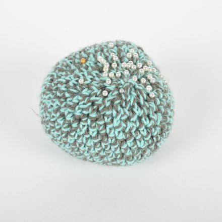 Pin Cushion, Mint Green & Gray Knit Fabric, Includes Pins