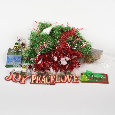 Christmas Decoration Lot: Tinsel Garlands, Signs, Ornaments, & Holiday Decor
